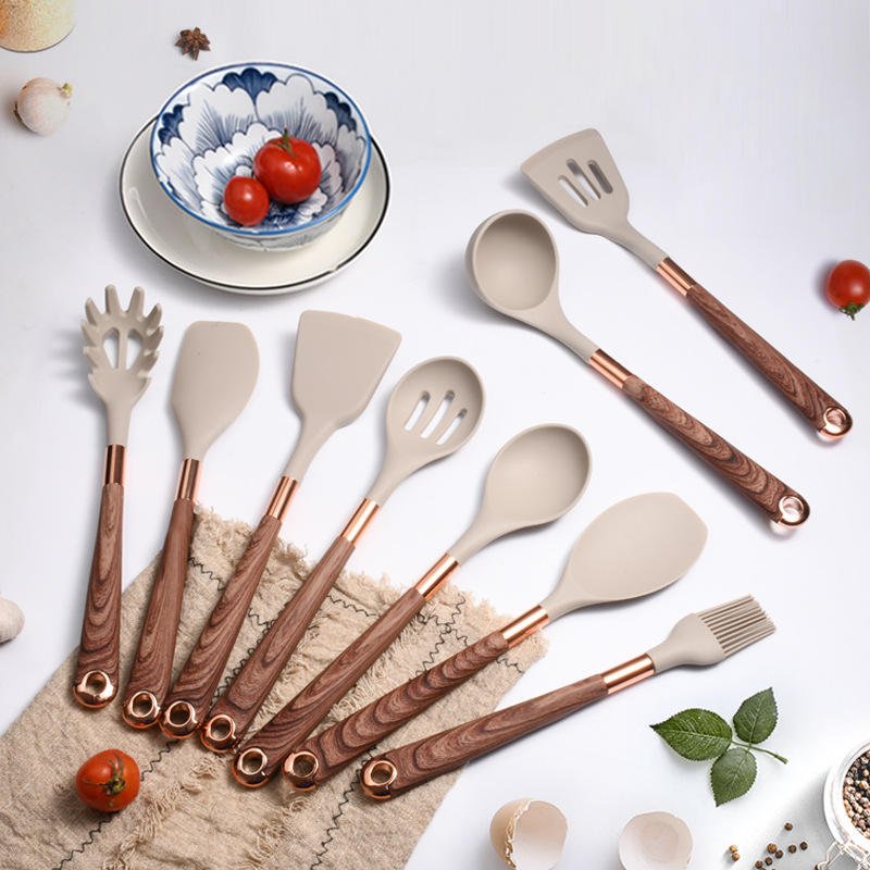 10 Pieces Kitchen Tools Set Wooden Handle Cooking Kitchen Utensil Set Silicone Utensils - Coffee Zest online shop