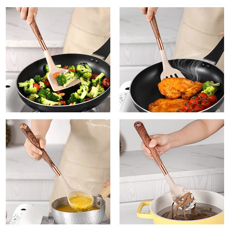 10 Pieces Kitchen Tools Set Wooden Handle Cooking Kitchen Utensil Set Silicone Utensils - Coffee Zest online shop