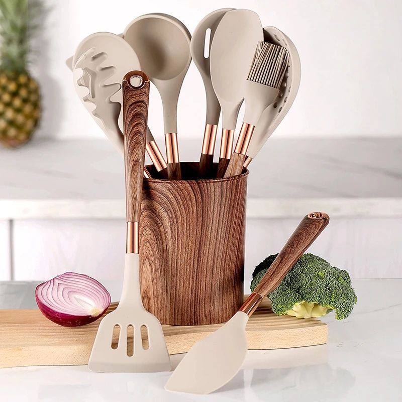 10 Pieces Kitchen Tools Set Wooden Handle Cooking Kitchen Utensil Set Silicone Utensils - Coffee Zest online shop