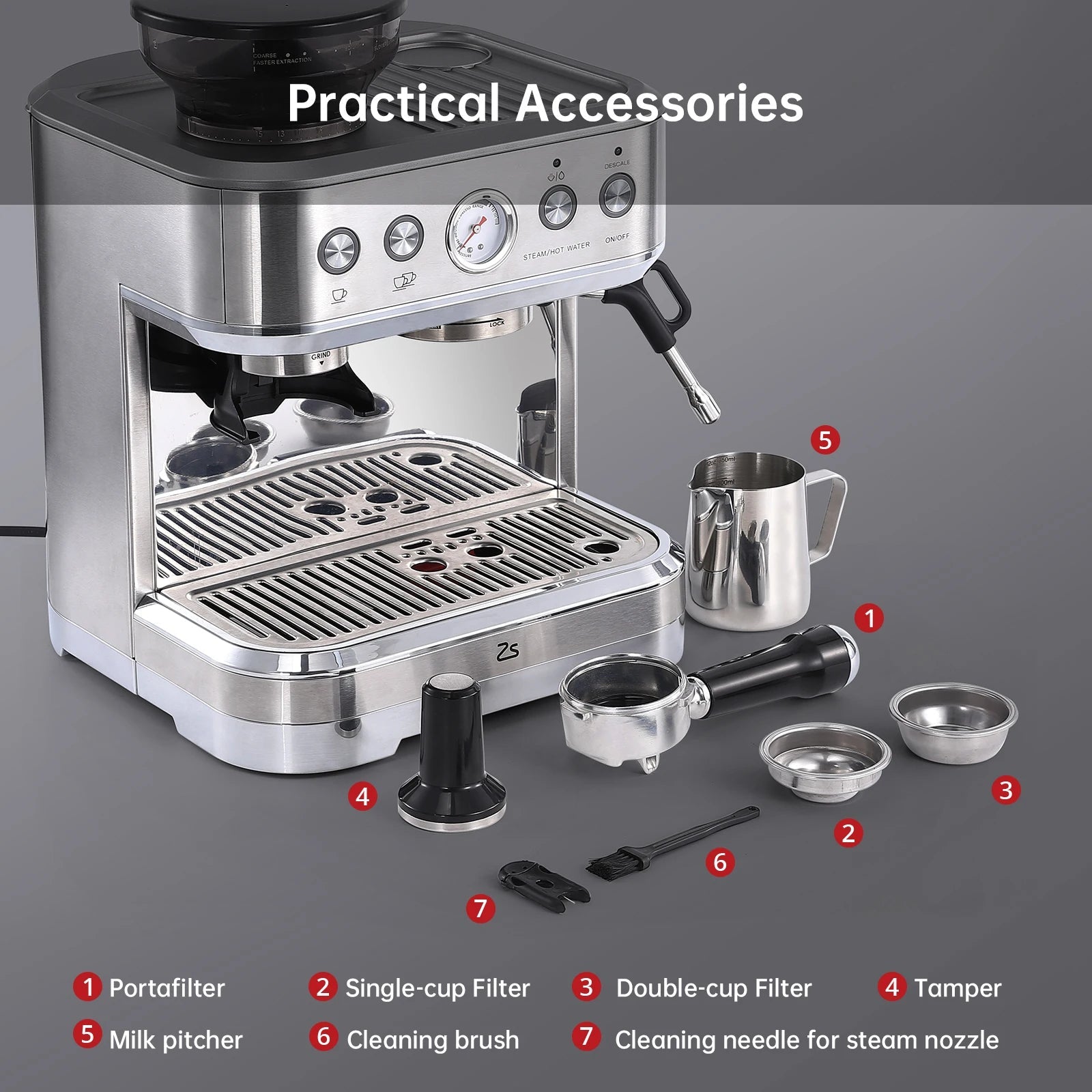 15 Bar Automatic Espresso Coffee Machine with Milk Frother and Grinder, Coffee Maker , 2.5L Water Tank - Coffee Zest online shop