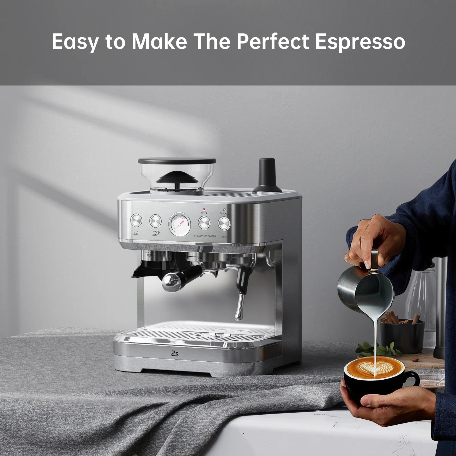 15 Bar Automatic Espresso Coffee Machine with Milk Frother and Grinder, Coffee Maker , 2.5L Water Tank - Coffee Zest online shop