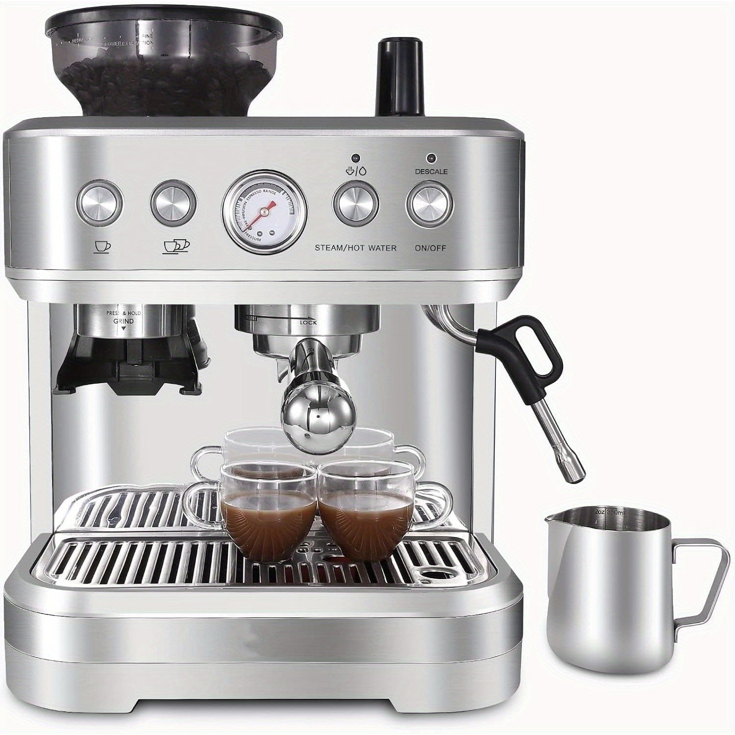 Espresso Coffee Machine with Integrated Bean Grinder 2.3 L Water Tank 15 Bar Italian Pump Automatic Espresso Coffee Maker with Milk Frother for Cappuccino Latte