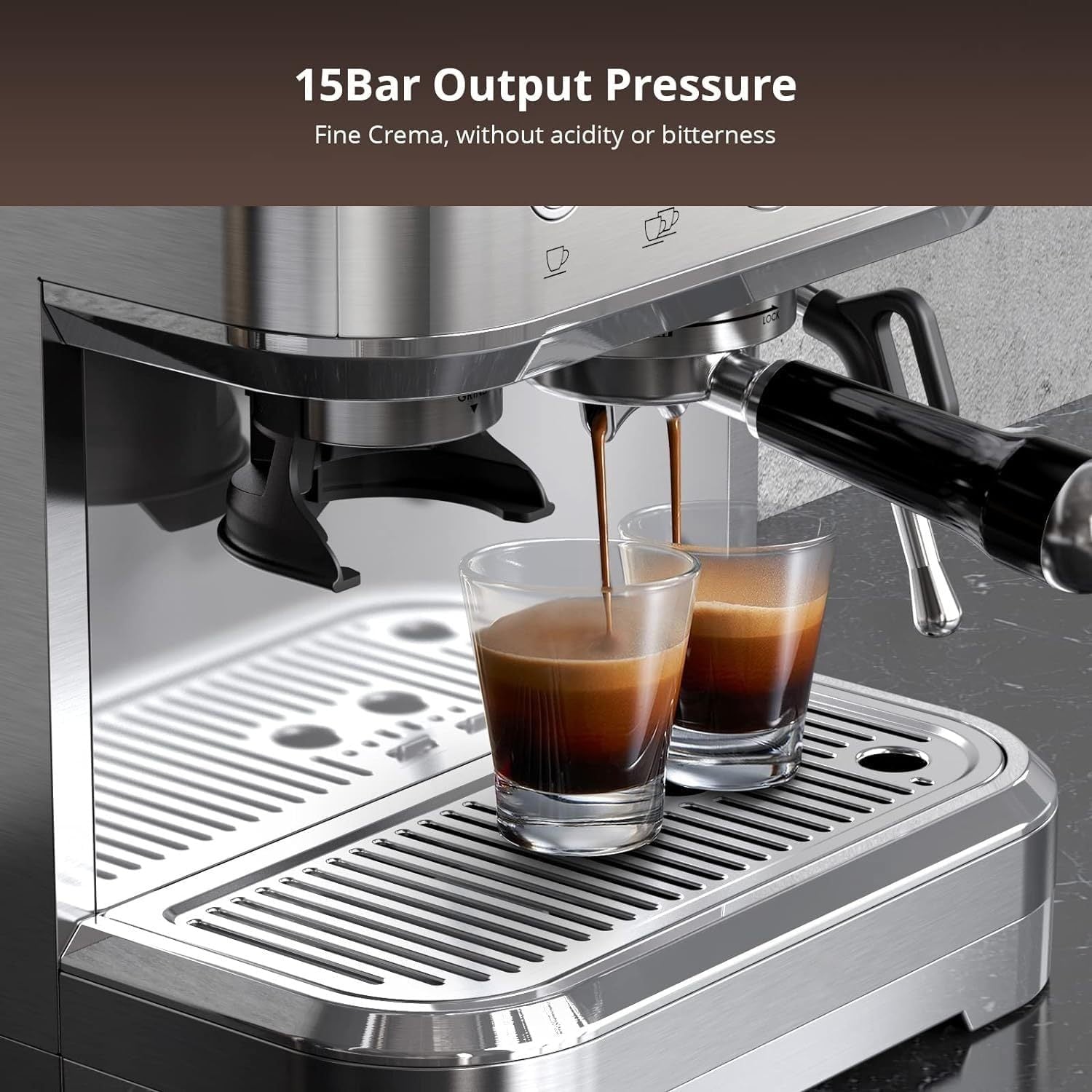 Espresso Coffee Machine with Integrated Bean Grinder 2.3 L Water Tank 15 Bar Italian Pump Automatic Espresso Coffee Maker with Milk Frother for Cappuccino Latte