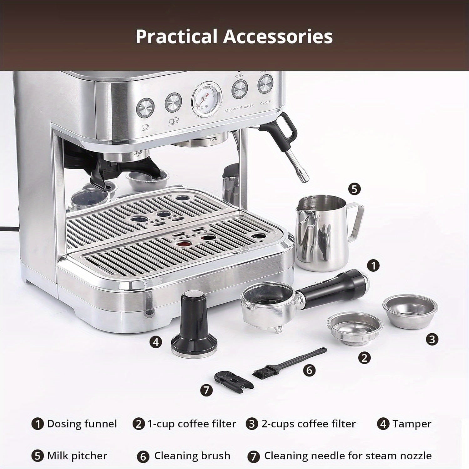 Espresso Coffee Machine with Integrated Bean Grinder 2.3 L Water Tank 15 Bar Italian Pump Automatic Espresso Coffee Maker with Milk Frother for Cappuccino Latte