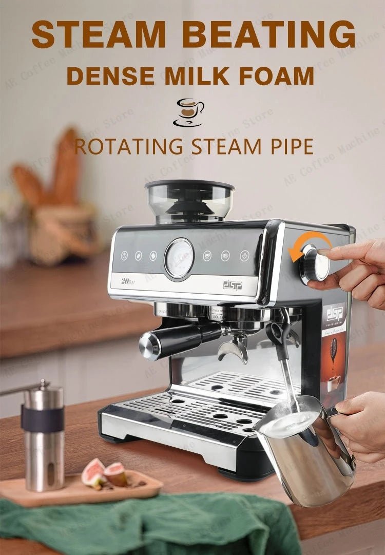 20Bar power Espresso Coffee Machine Integrated Grinder Steam Milk Frothing Adjustable Grinding - Coffee Zest online shop