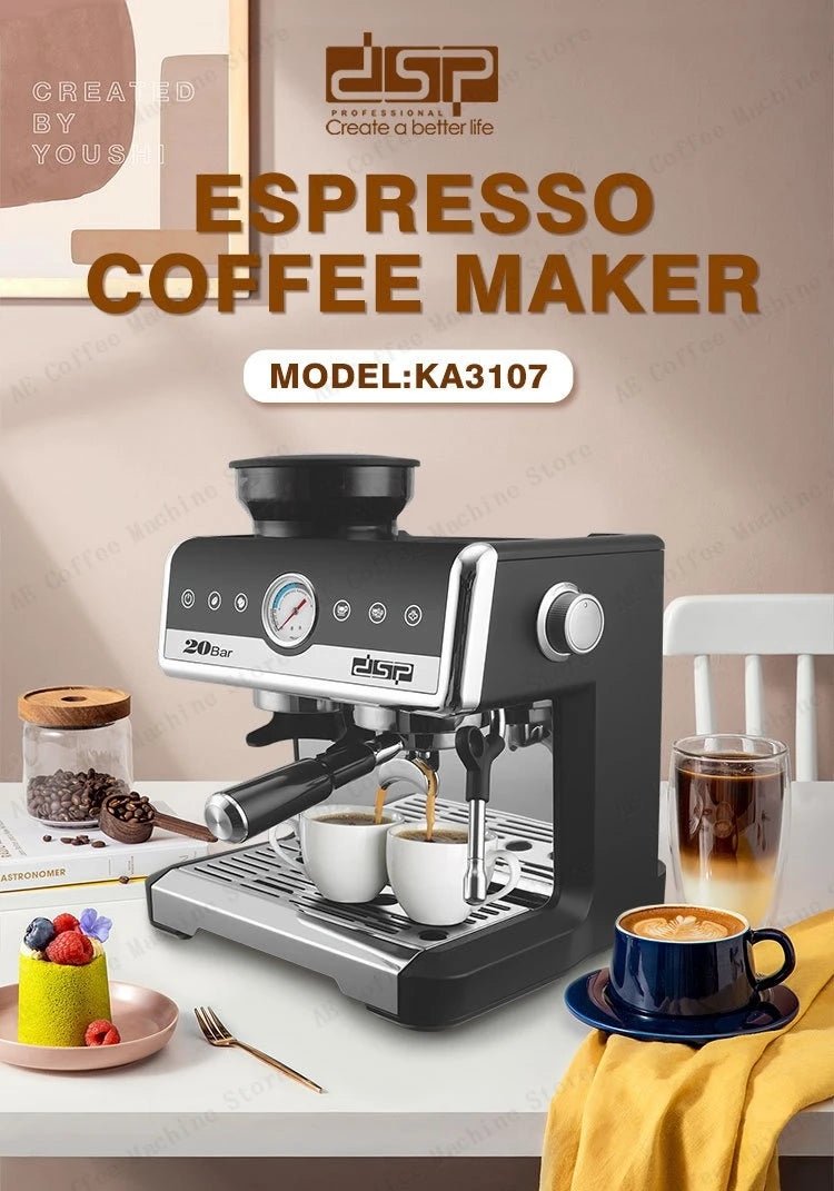 20Bar power Espresso Coffee Machine Integrated Grinder Steam Milk Frothing Adjustable Grinding - Coffee Zest online shop