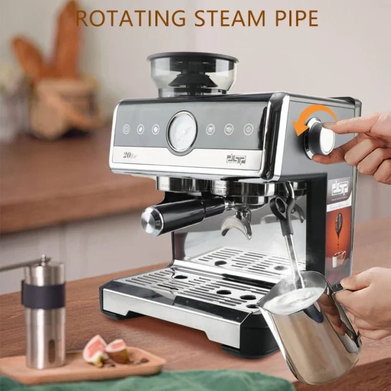 20Bar power Espresso Coffee Machine Integrated Grinder Steam Milk Frothing Adjustable Grinding - Coffee Zest online shop