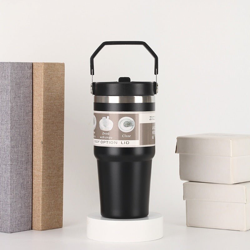 30oz Portable Car Cup Stainless Steel Cup Travel Sports Water Bottle With Handle Cover Coffee Tumbler Cup - Coffee Zest online shop