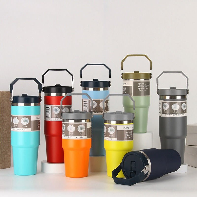 30oz Portable Car Cup Stainless Steel Cup Travel Sports Water Bottle With Handle Cover Coffee Tumbler Cup - Coffee Zest online shop