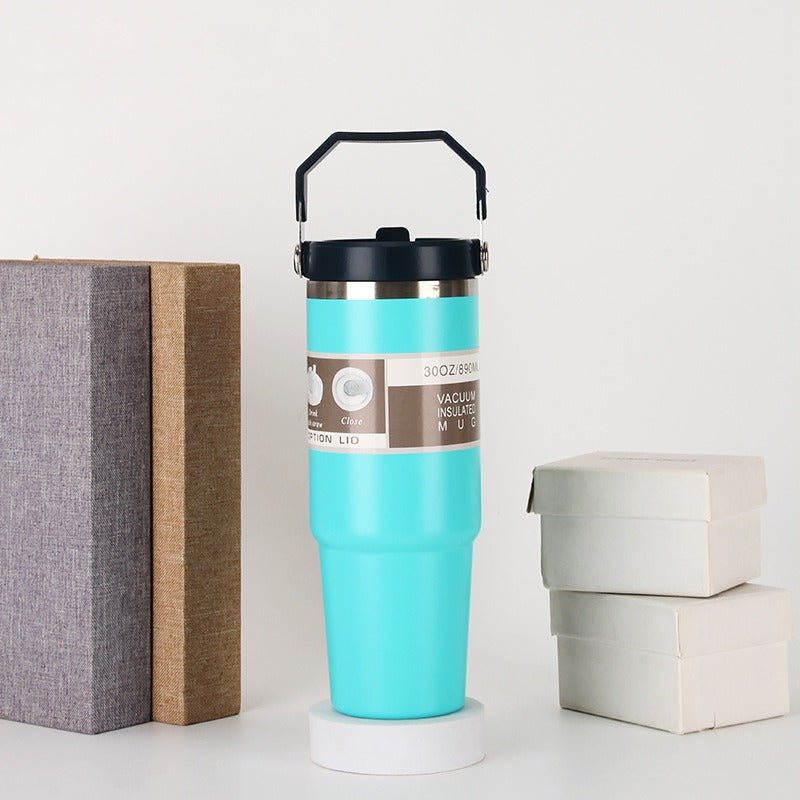 30oz Portable Car Cup Stainless Steel Cup Travel Sports Water Bottle With Handle Cover Coffee Tumbler Cup - Coffee Zest online shop