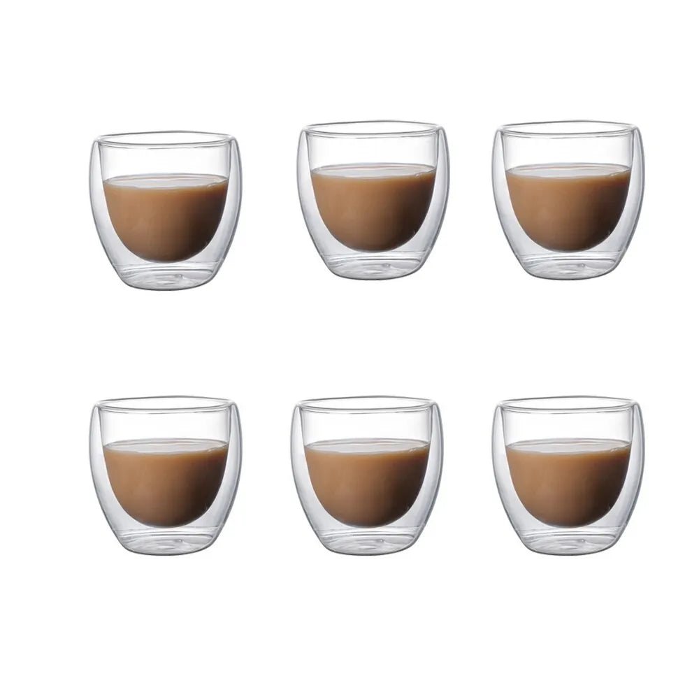 5 Sizes 6 Pack Clear Double Wall Glass Coffee Mugs Insulated Layer Cups Set for Bar Tea Milk Juice Water Espresso Shot Glass - Coffee Zest online shop