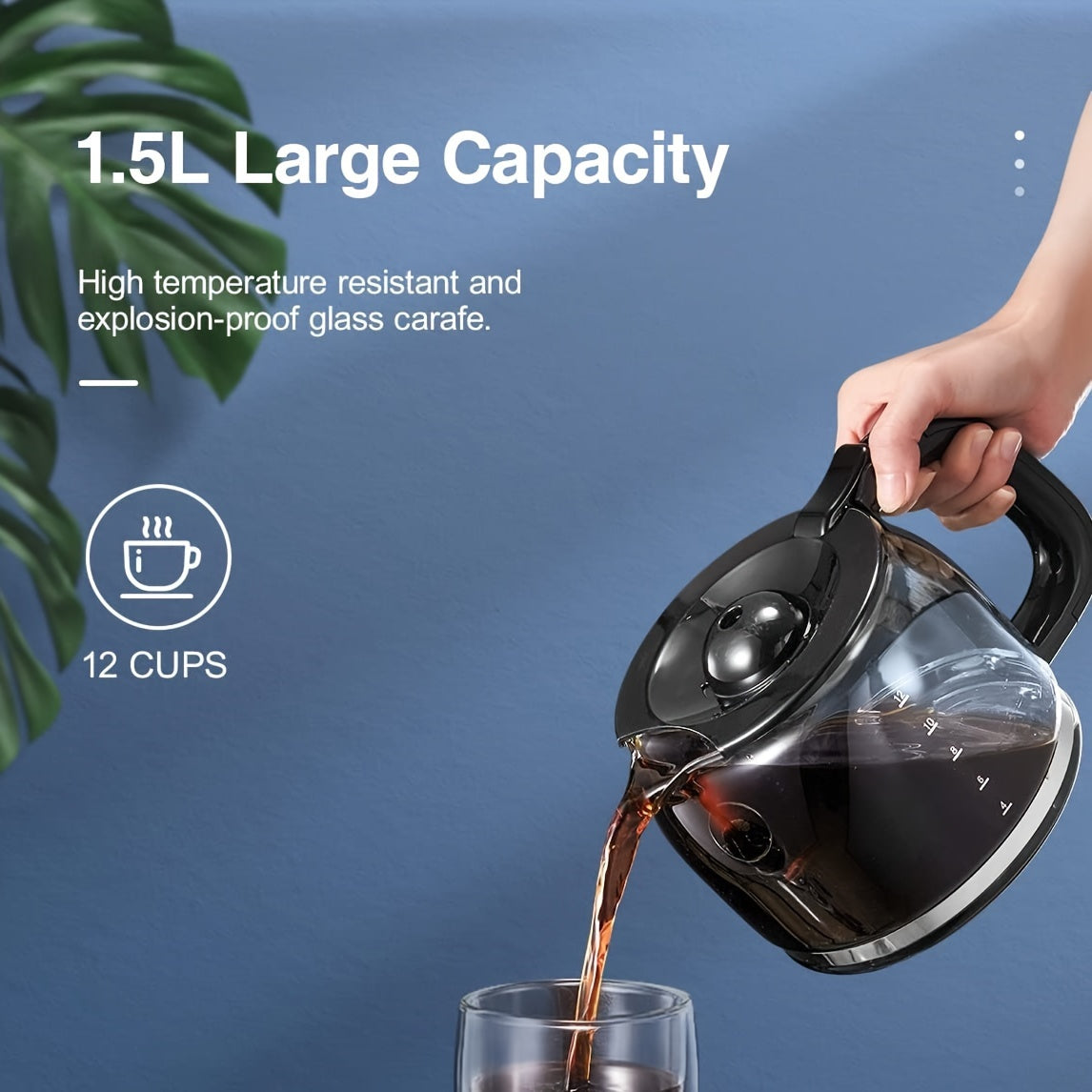 Filter Coffee Machine, Programmable Drip Coffee Maker, Advanced Showerhead Technology, Fast Brewing & 24 Hours Timer & 40 Min Keep Warm Function, 1.5L Capacity, 12 Cup,