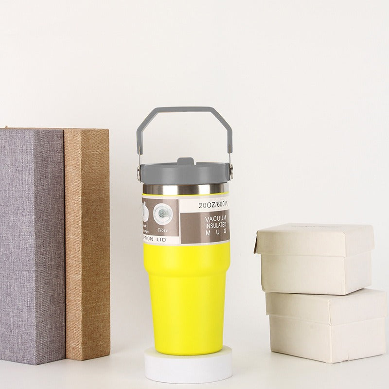 30oz Portable Car Cup Stainless Steel Cup Travel Sports Water Bottle With Handle Cover Coffee Tumbler Cup