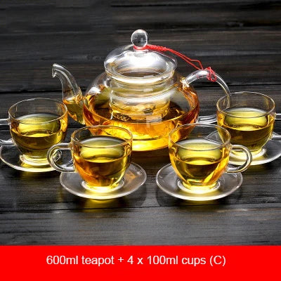 Elegant Glass Tea Set Borosilicate Glass Teapot With Cups Bamboo Tea Tray Tea Set Kettle Warmer Glass Teapot Giftset