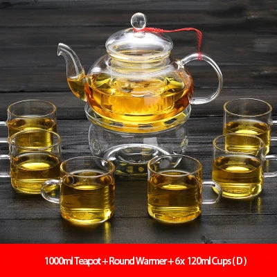 Elegant Glass Tea Set Borosilicate Glass Teapot With Cups Bamboo Tea Tray Tea Set Kettle Warmer Glass Teapot Giftset