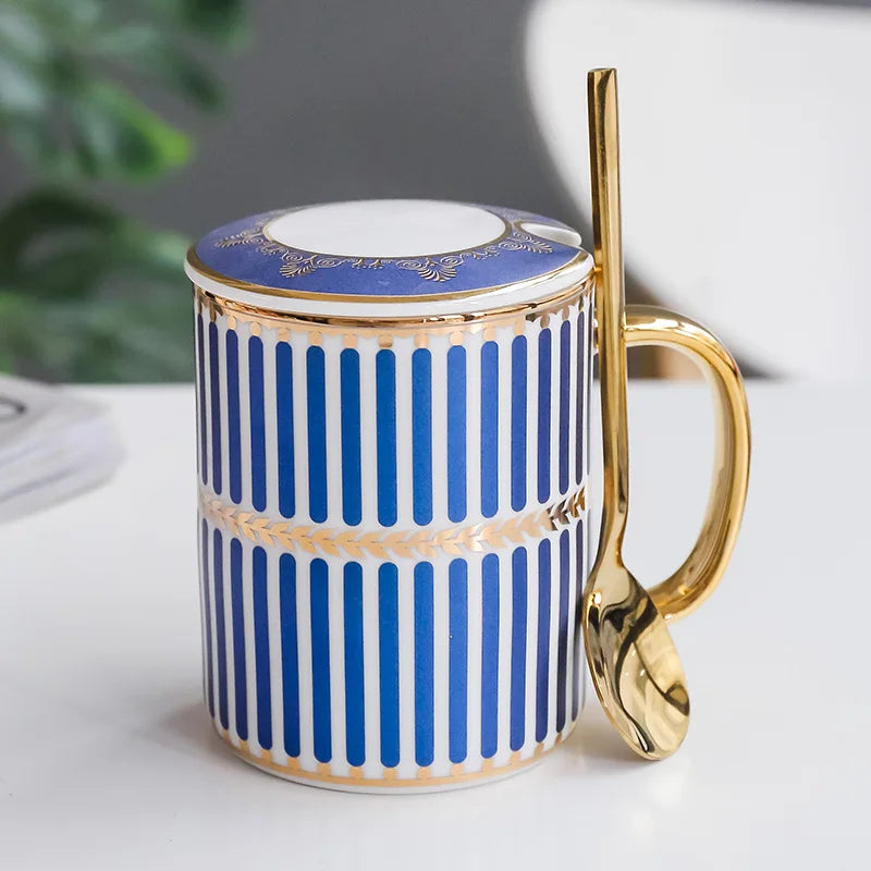 Luxury Gold Ceramic Coffee Mug Nordic Geometry Coffee Cup Gold Breakfast Milk Water Cup Couple Creative Gifts Drinkware 350ml