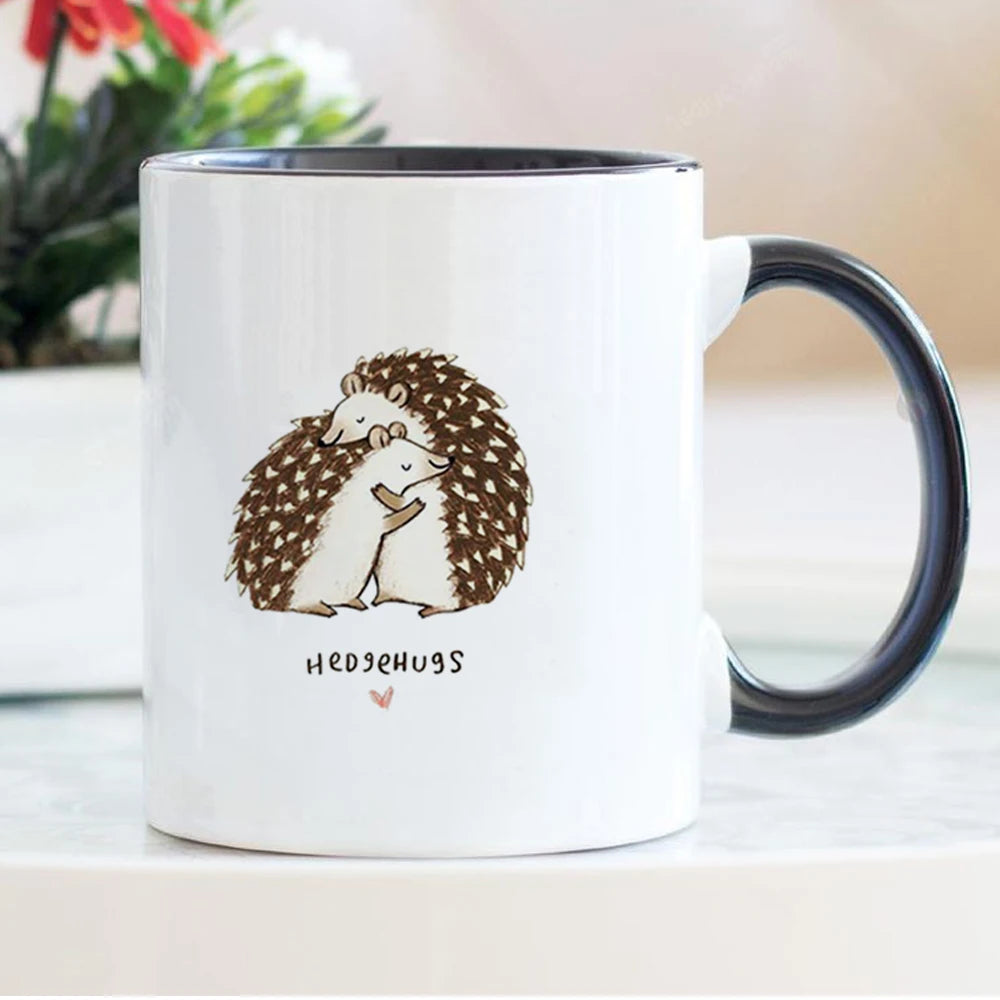 Cute hedgehog mother hugs child mug mother's day