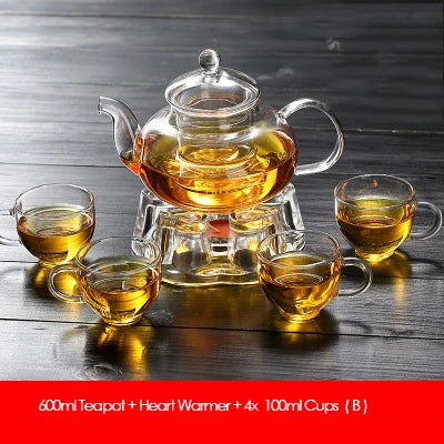 Elegant Glass Tea Set Borosilicate Glass Teapot With Cups Bamboo Tea Tray Tea Set Kettle Warmer Glass Teapot Giftset