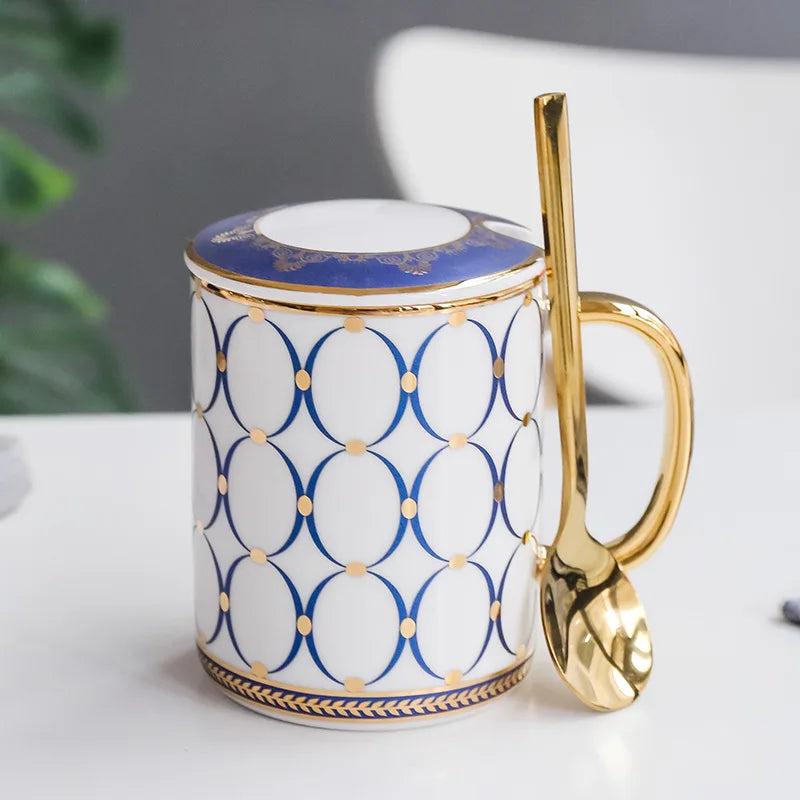 Luxury Gold Ceramic Coffee Mug Nordic Geometry Coffee Cup Gold Breakfast Milk Water Cup Couple Creative Gifts Drinkware 350ml