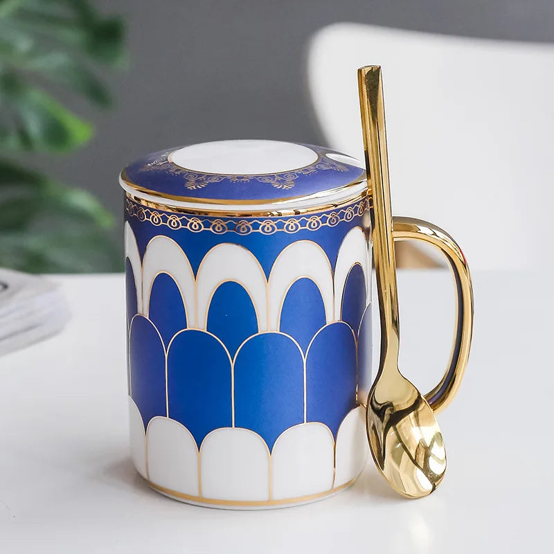 Luxury Gold Ceramic Coffee Mug Nordic Geometry Coffee Cup Gold Breakfast Milk Water Cup Couple Creative Gifts Drinkware 350ml