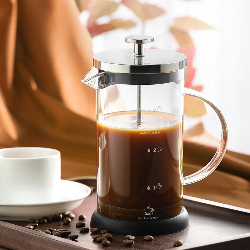 French Press Coffee Pot Stainless Steel Glass Coffee Maker Multifunctional Hand Punch Pot Coffee Accessories