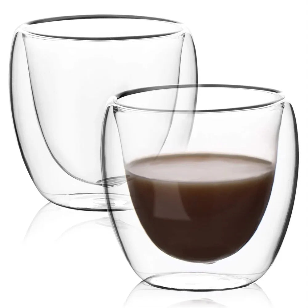 5 Sizes 6 Pack Clear Double Wall Glass Coffee Mugs Insulated Layer Cups Set for Bar Tea Milk Juice Water Espresso Shot Glass