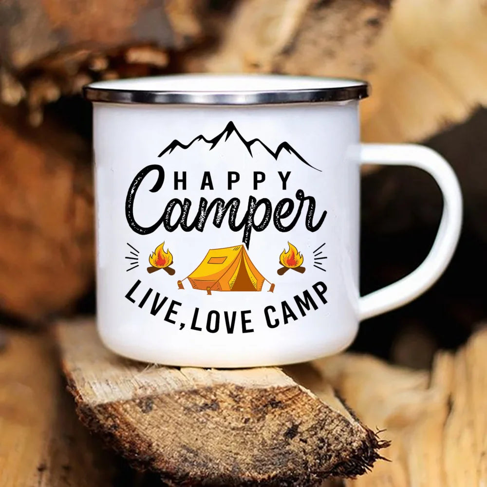 Caravan Printed Mugs Camping Enamel Mug  Adventure Cup Mountain Handle Campers