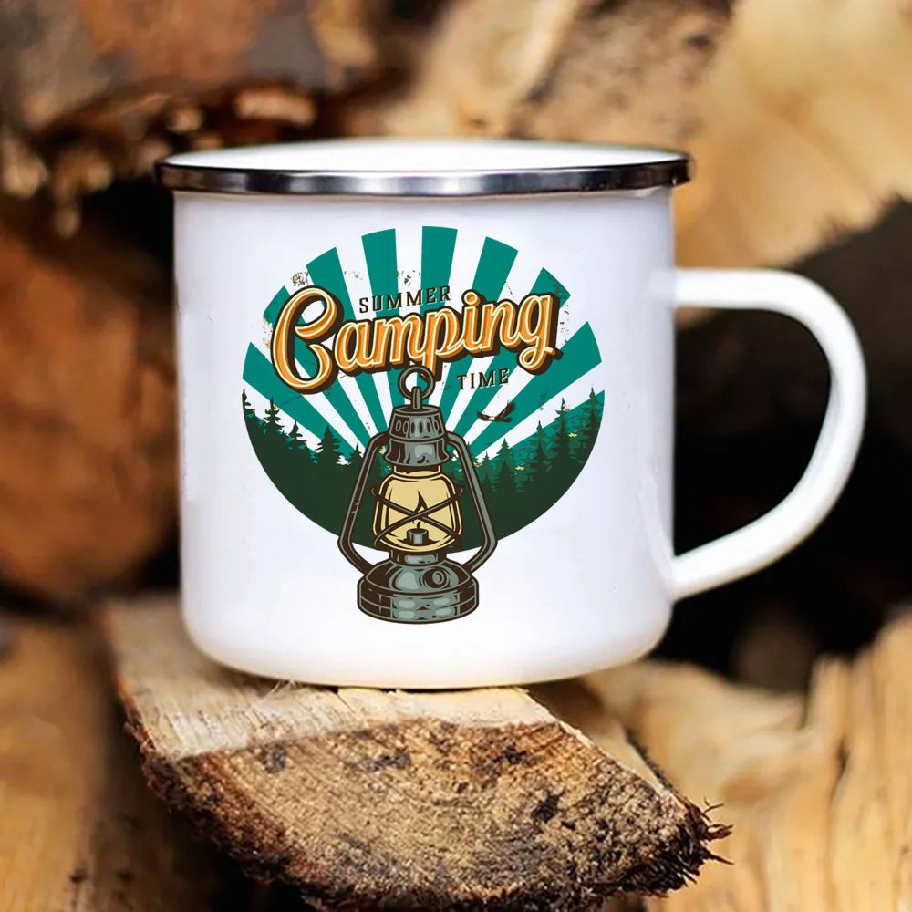 Caravan Printed Mugs Camping Enamel Mug  Adventure Cup Mountain Handle Campers