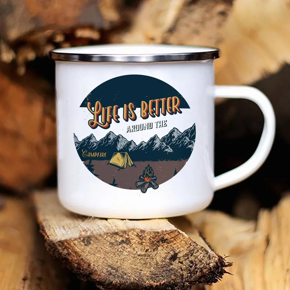 Caravan Printed Mugs Camping Enamel Mug  Adventure Cup Mountain Handle Campers