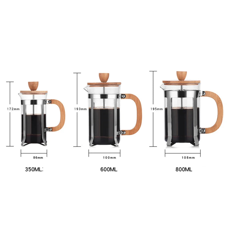 350ml/800ml French Press Coffee &Tea Maker Thickened Borosilicate Glass Coffee Press Kettle Teapot Stainless Steel Coffeeware Hot