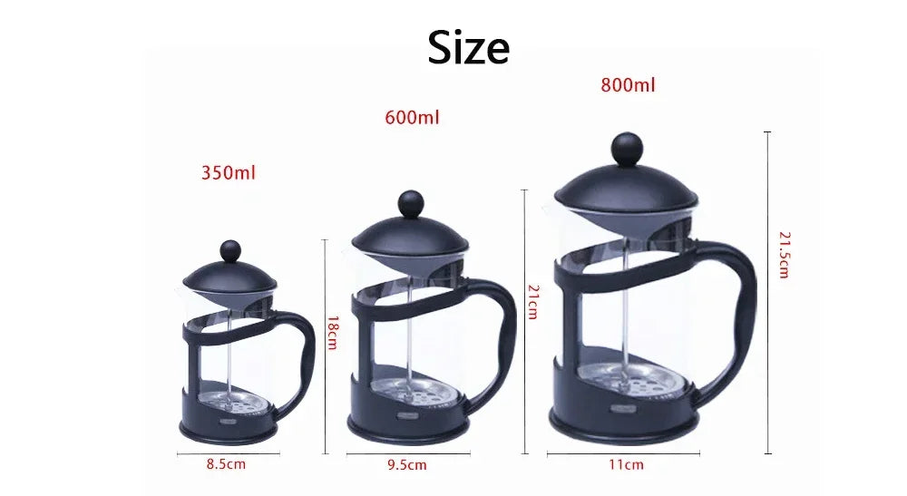 350/600/800ml French Press Coffee Maker Large Glass Thermos Tea Maker Perfect For Morning Coffee Maximum Flavor Coffee Brewer