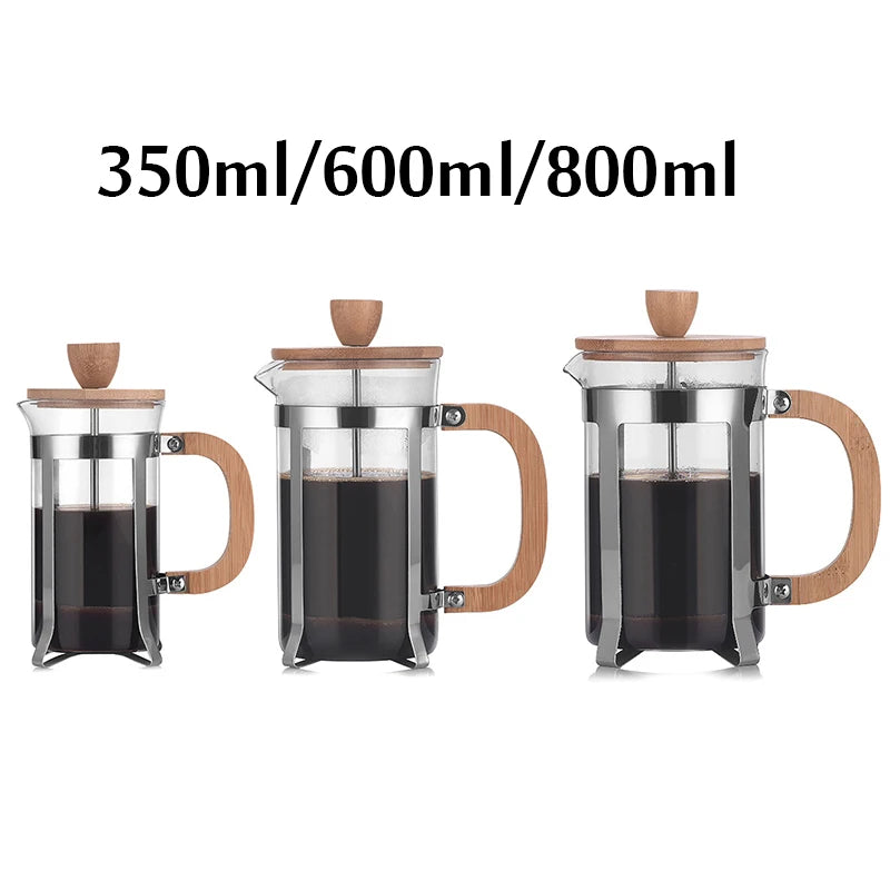 350ml/800ml French Press Coffee &Tea Maker Thickened Borosilicate Glass Coffee Press Kettle Teapot Stainless Steel Coffeeware Hot