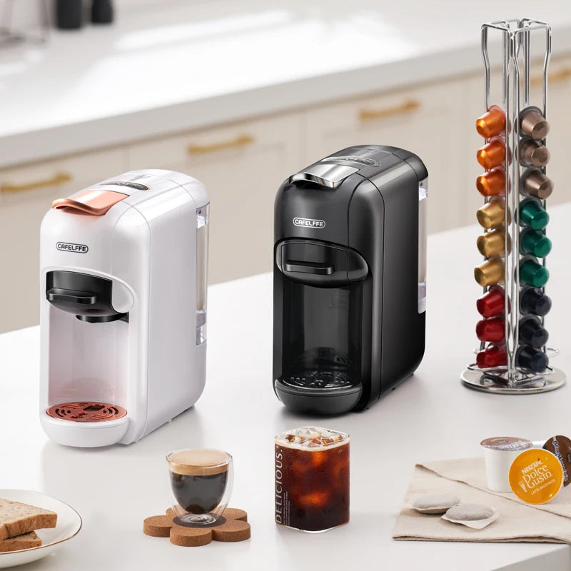 Cafelffe Multiple Capsule Coffee Machine, 5in1 Hot/Cold Dolce Gusto Milk Nespresso Capsule ESE Pod Ground Coffee Cafeteri 19Bar