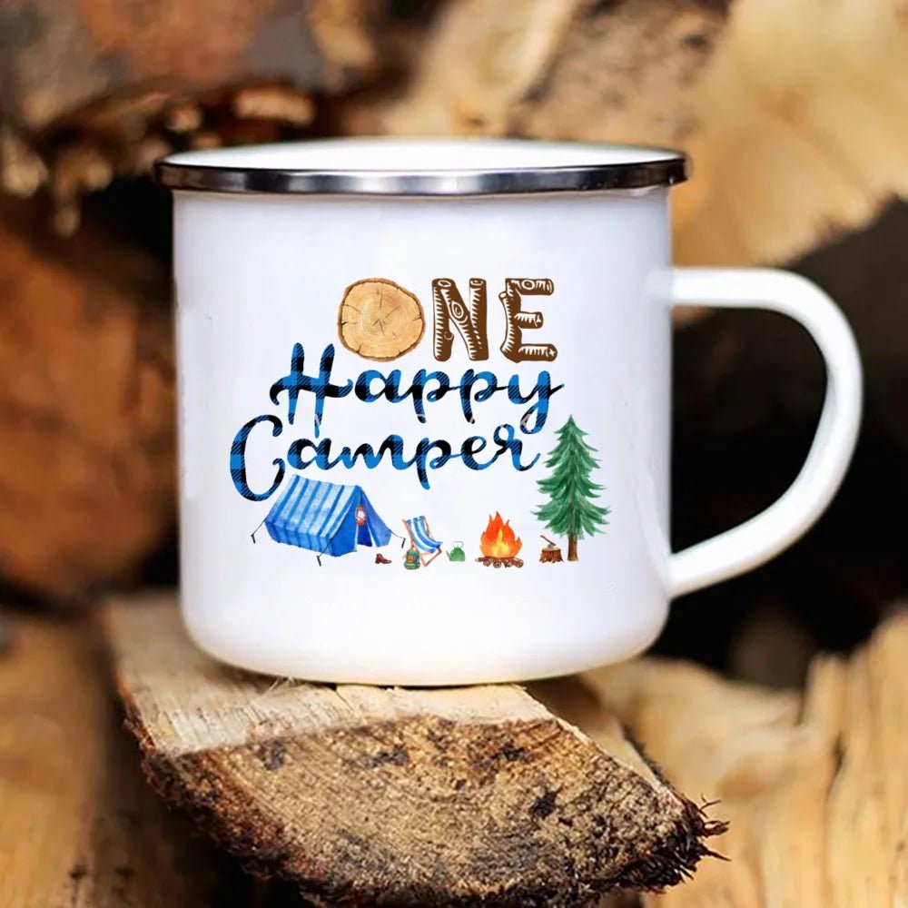 Caravan Printed Mugs Camping Enamel Mug Adventure Cup Mountain Handle Campers - Coffee Zest online shop