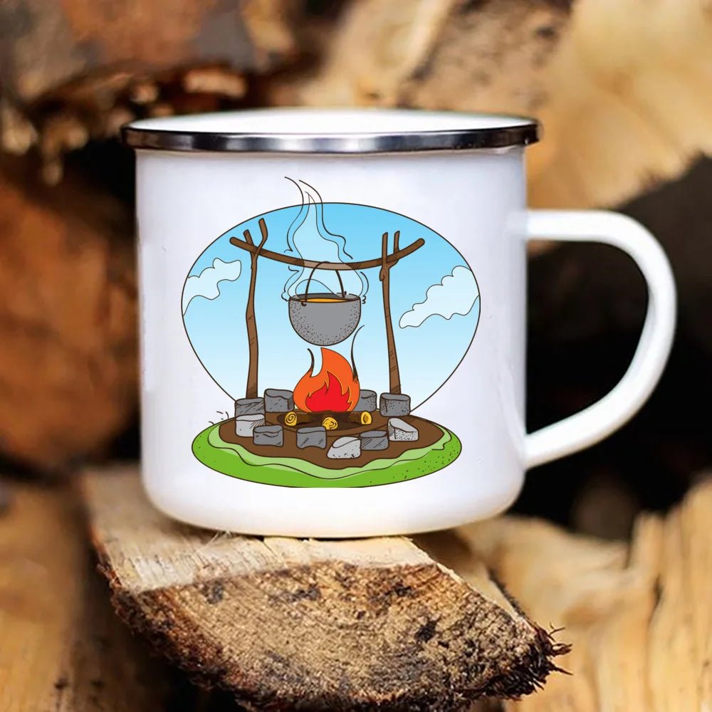 Caravan Printed Mugs Camping Enamel Mug Adventure Cup Mountain Handle Campers - Coffee Zest online shop