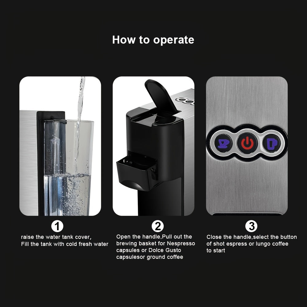 3 in 1 Espresso Coffee Machine 19Bar 1450W Multiple Capsule Coffee Maker Fit Nespresso, Dolce Gusto and Coffee Powder