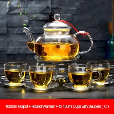 Elegant Glass Tea Set Borosilicate Glass Teapot With Cups Bamboo Tea Tray Tea Set Kettle Warmer Glass Teapot Giftset - Coffee Zest online shop