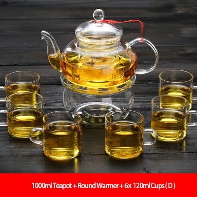 Elegant Glass Tea Set Borosilicate Glass Teapot With Cups Bamboo Tea Tray Tea Set Kettle Warmer Glass Teapot Giftset - Coffee Zest online shop