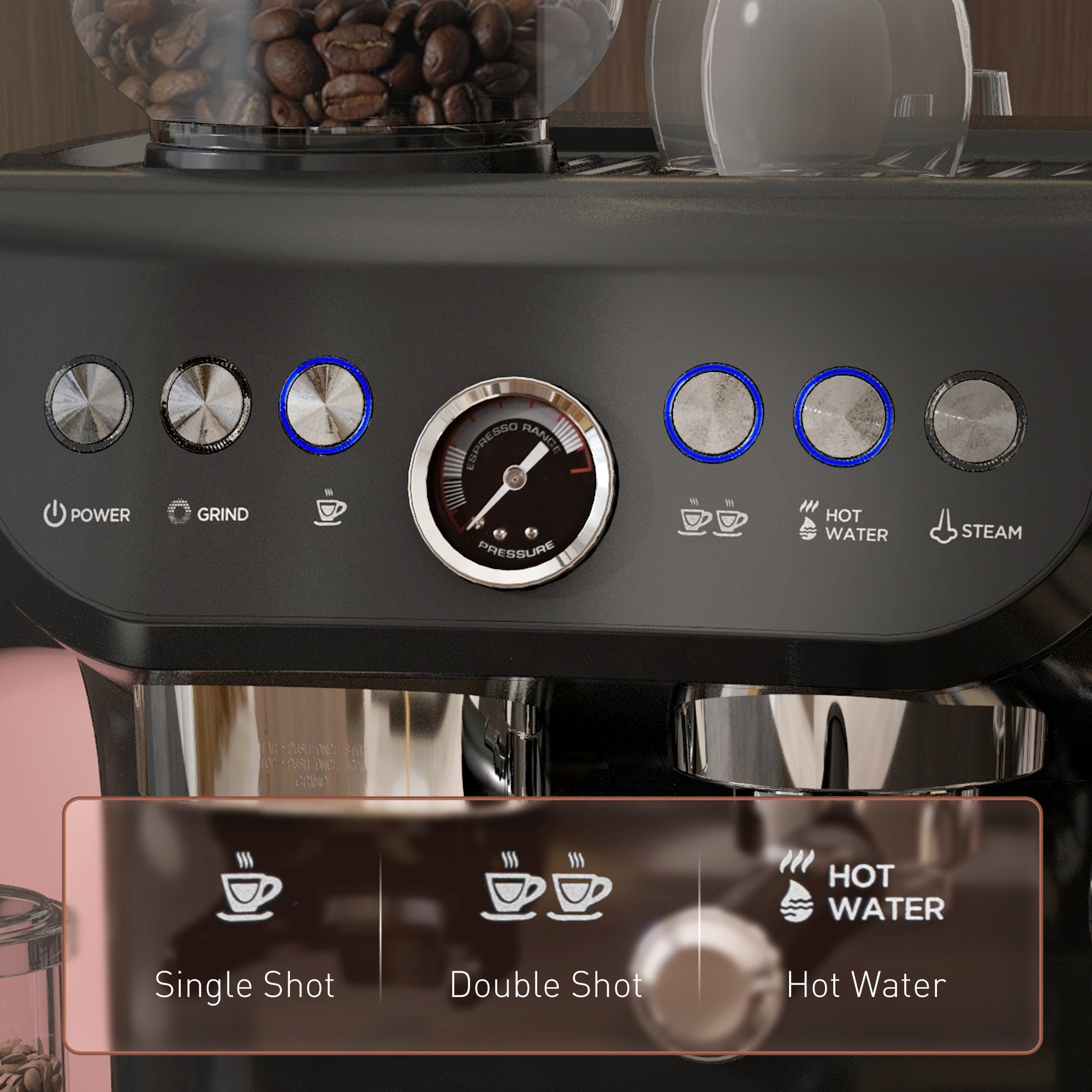Espresso Machine, Bean Grinder & Steam Wand, 15 Bar Pressure - Coffee Zest online shop
