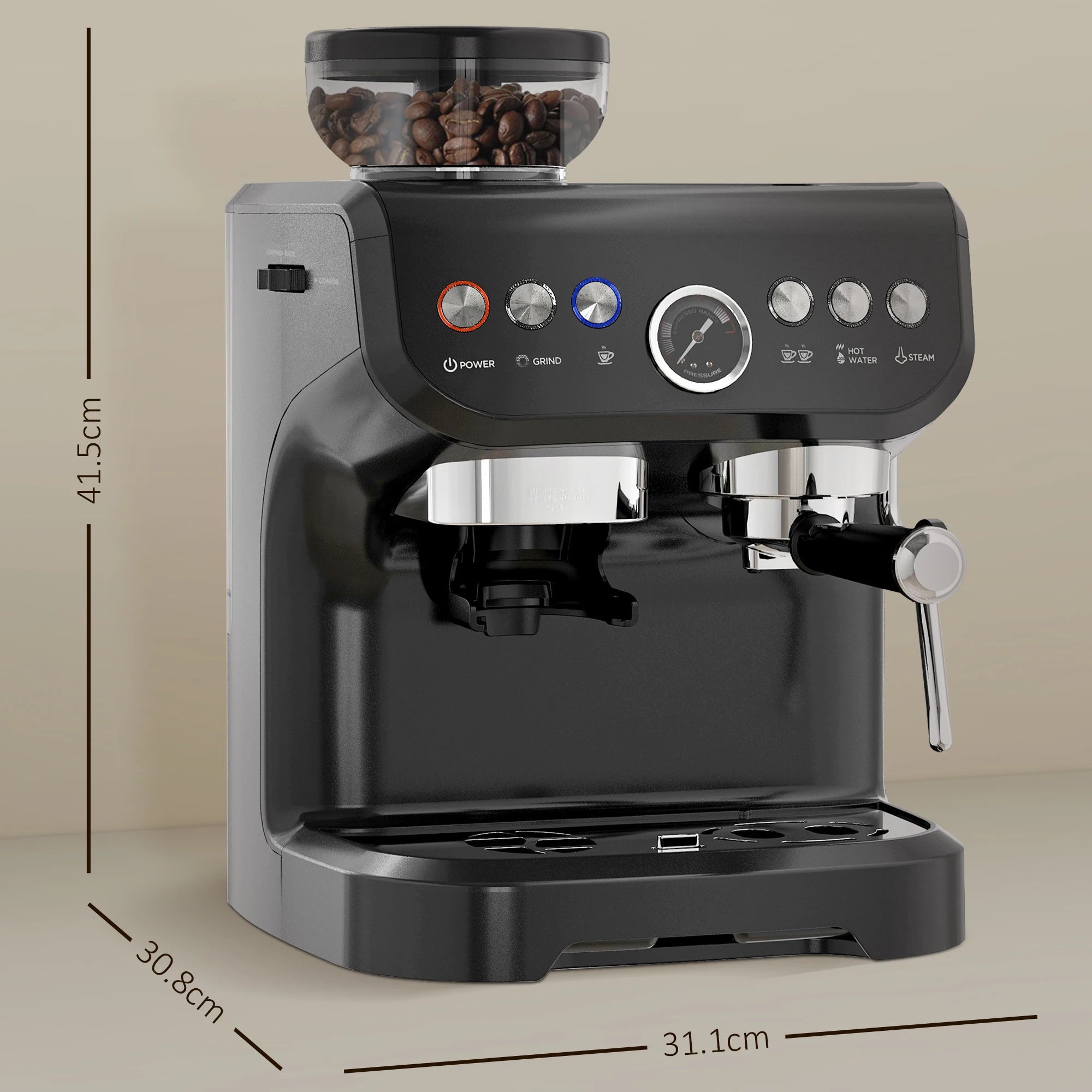 Espresso Machine, Bean Grinder & Steam Wand, 15 Bar Pressure - Coffee Zest online shop
