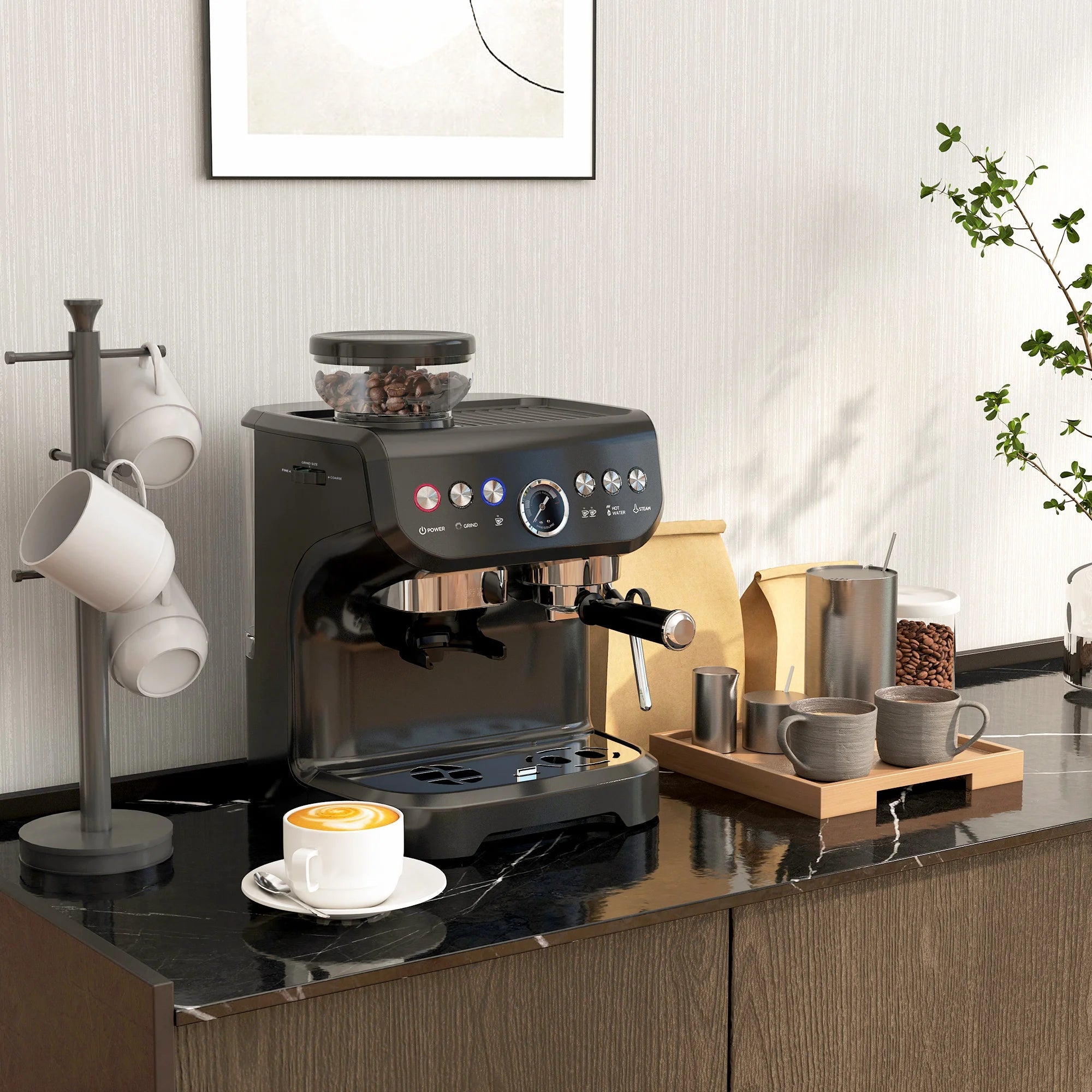 Espresso Machine, Bean Grinder & Steam Wand, 15 Bar Pressure - Coffee Zest online shop