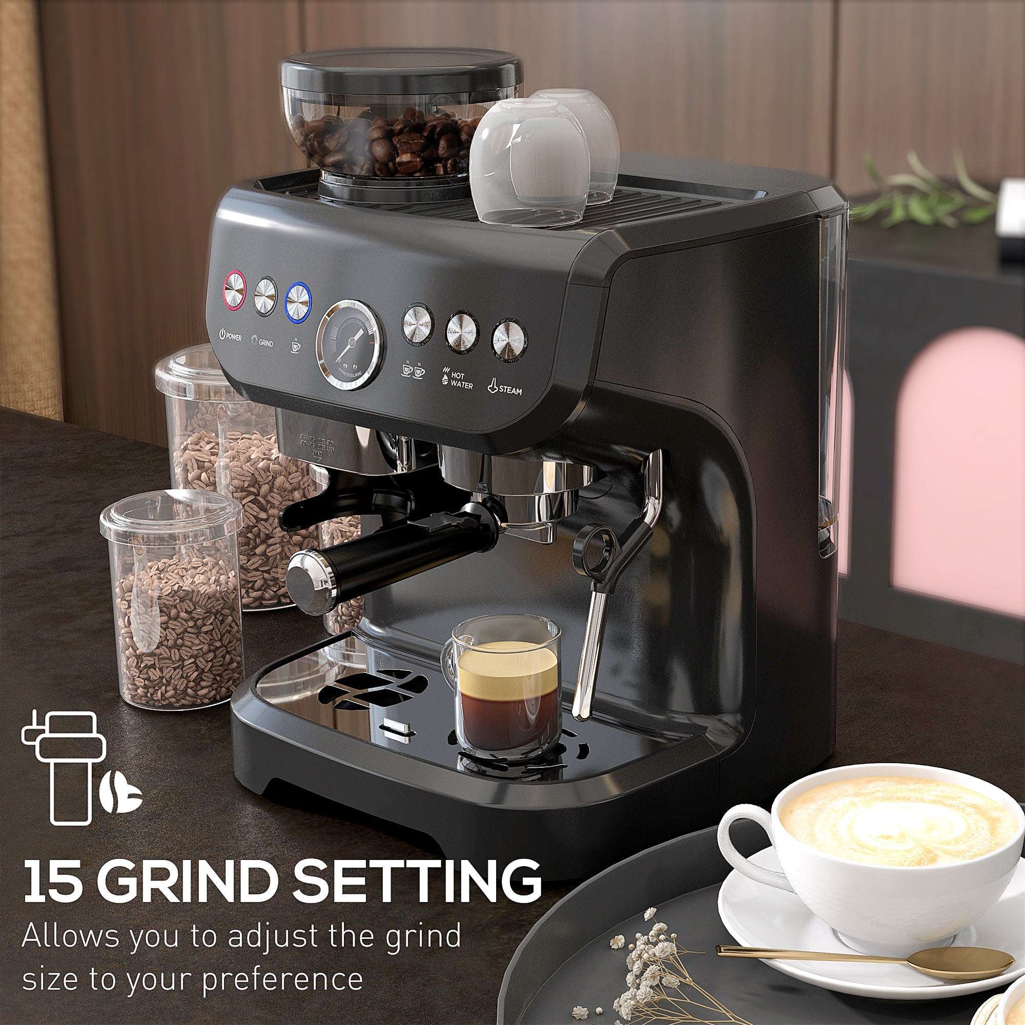 Espresso Machine, Bean Grinder & Steam Wand, 15 Bar Pressure - Coffee Zest online shop