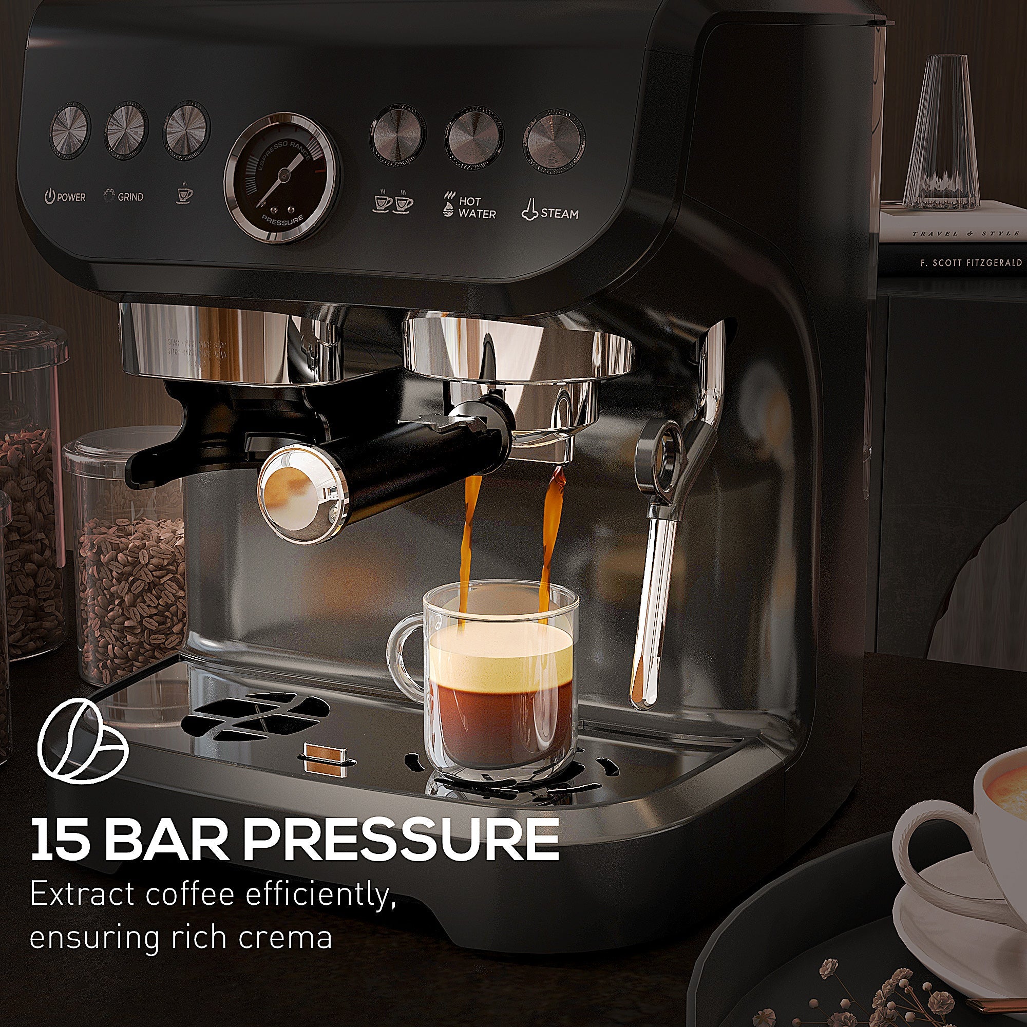 Espresso Machine, Bean Grinder & Steam Wand, 15 Bar Pressure - Coffee Zest online shop