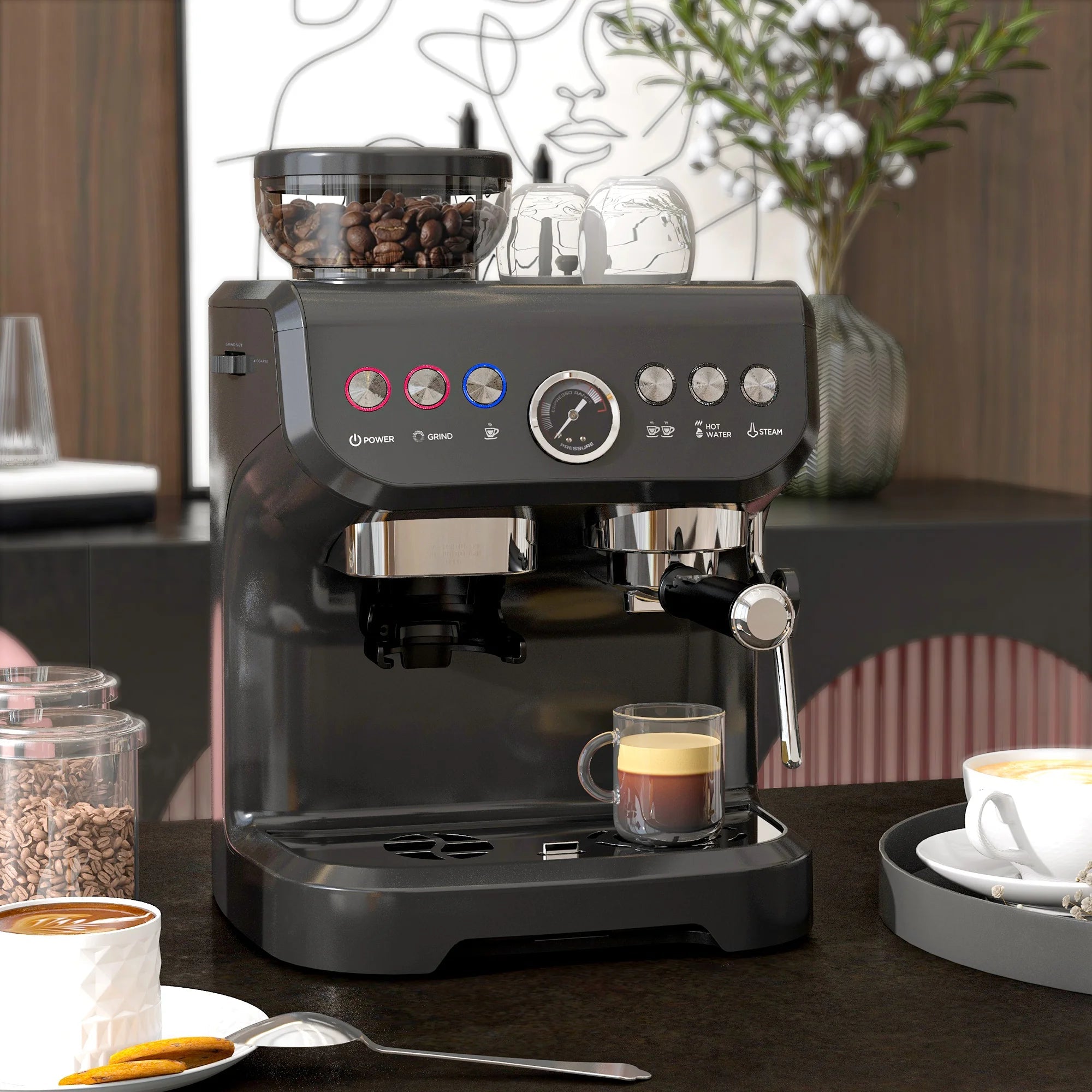 Espresso Machine, Bean Grinder & Steam Wand, 15 Bar Pressure - Coffee Zest online shop