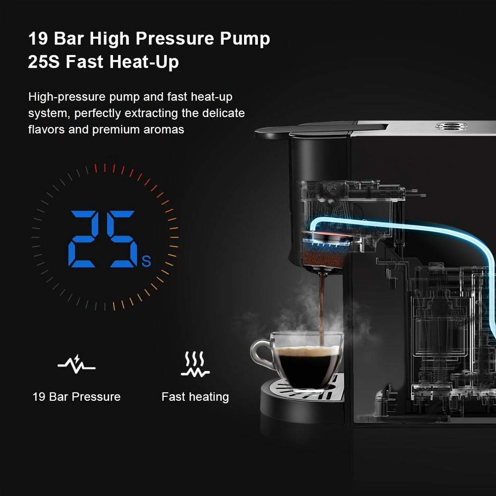 3 in 1 Espresso Coffee Machine 19Bar 1450W Multiple Capsule Coffee Maker Fit Nespresso, Dolce Gusto and Coffee Powder