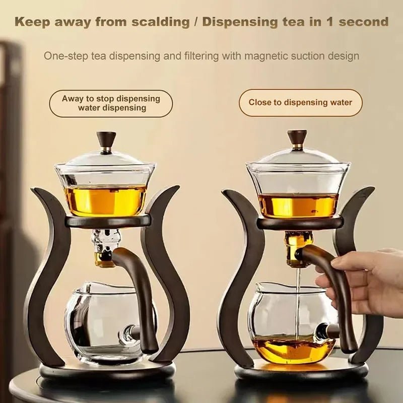 Heat - Resistant Glass Tea Set Magnetic Water Diversion Rotating Cover Bowl Automatic Tea Maker Lazy Kungfu Teapot Drinking - Coffee Zest online shop
