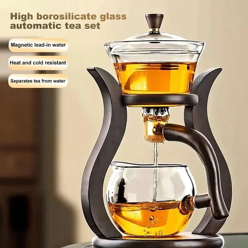 Heat - Resistant Glass Tea Set Magnetic Water Diversion Rotating Cover Bowl Automatic Tea Maker Lazy Kungfu Teapot Drinking - Coffee Zest online shop
