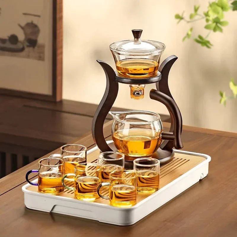 Heat - Resistant Glass Tea Set Magnetic Water Diversion Rotating Cover Bowl Automatic Tea Maker Lazy Kungfu Teapot Drinking - Coffee Zest online shop