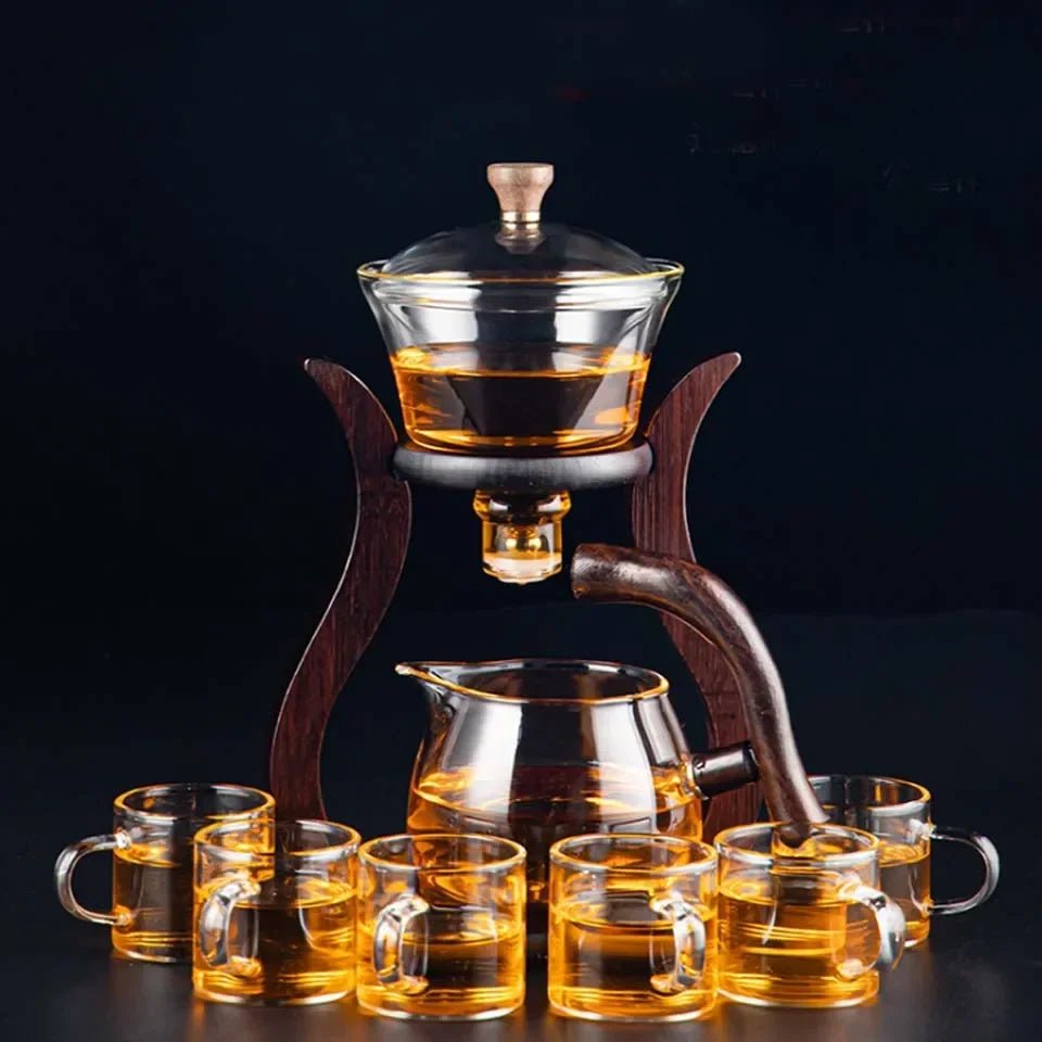 Heat - Resistant Glass Tea Set Magnetic Water Diversion Rotating Cover Bowl Automatic Tea Maker Lazy Kungfu Teapot Drinking - Coffee Zest online shop