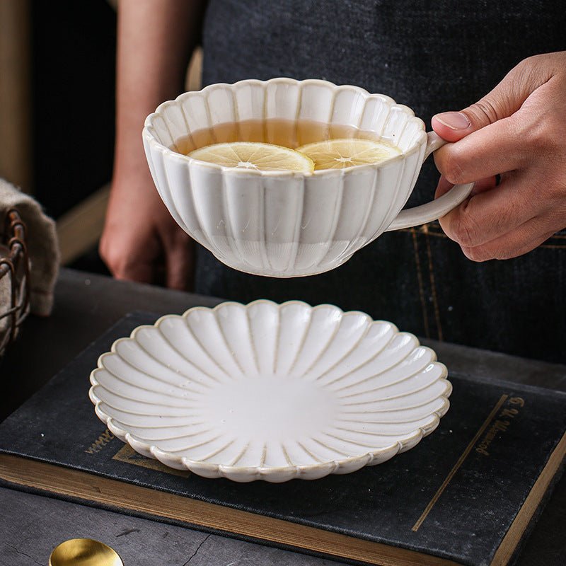 Japanese - style Ceramic Coffee Cup and Saucer Set, Retro Coffee Cup, Chrysanthemum Coffee Shop Coffee Set - Coffee Zest online shop